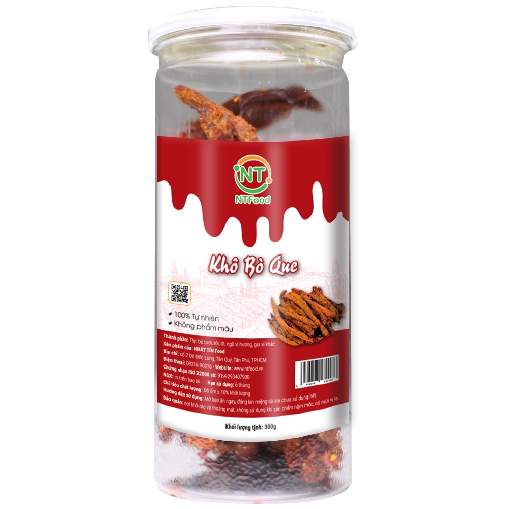Khô bò que tỏi ớt NTFood hủ Pet 300 gram - Nhất Tín Food