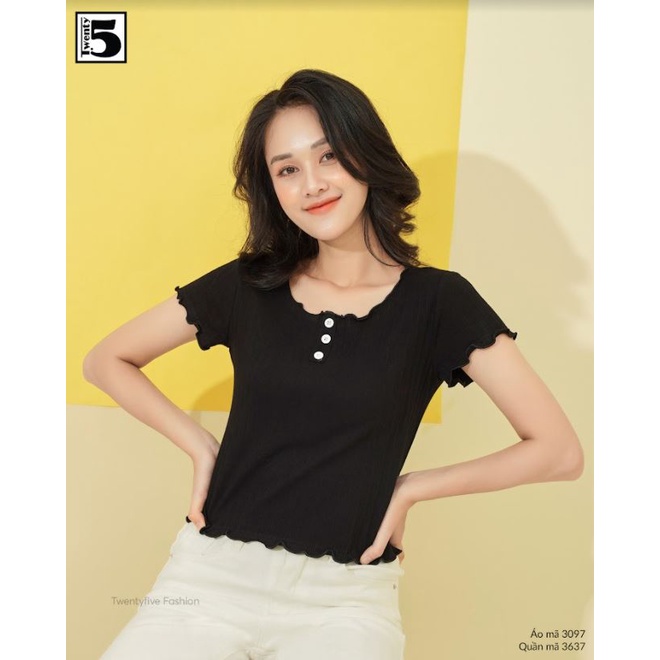 Áo thun gân nữ cộc tay dáng ôm croptop Twentyfive 3097