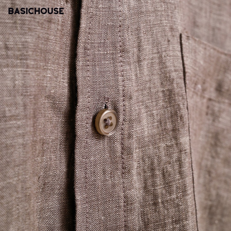 [CHÍNH HÃNG] Áo sơ mi tay ngắn 👘 áo sơ mi basic vải Linen màu nâu cao cấp | BASICHOUSE | BigBuy360 - bigbuy360.vn