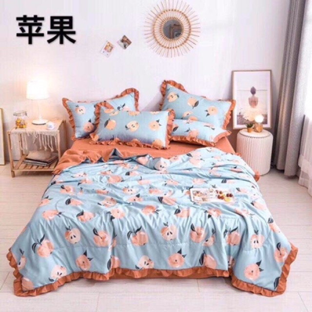 Set chăn hè gồm chăn trần bông, ga phủ và 2 vỏ gối chất cotton mềm và mát