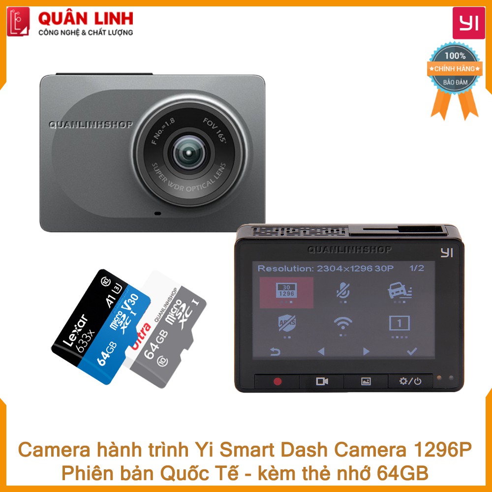 Camera hành trình Xiaomi YI Car Smart Dash Camera 1296p 2K - phiên bản quốc tế, tặng kèm thẻ nhớ 64GB | BigBuy360 - bigbuy360.vn