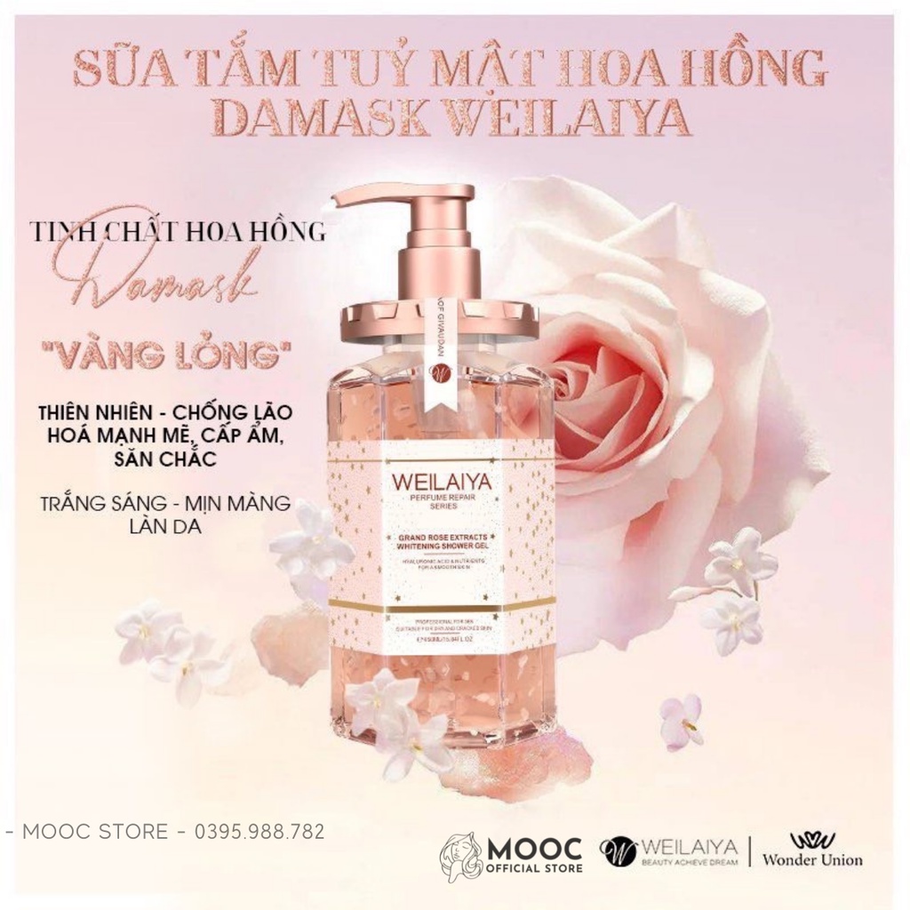 Sữa tắm Weilaiya trắng da cánh hoa hồng Damask 450ml