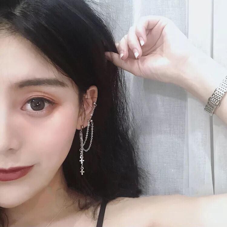 ( chiếc ) Khuyên tai thả 3 SỢI THÁNH GIÁ bạc bông tai phong cách Hàn Quốc xinh xắn dễ thương sang chảnh cá tính