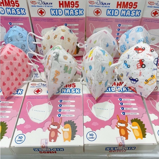 Khẩu Trang Y Tế Trẻ Em size Nhỡ (10 Cái/Hộp) HM95 Mẫu Cho Bé Trai, Bé Gái Từ 3-10 Tuổi, Khẩu Trang Hoạ Tiết Ngỗ Nghĩnh