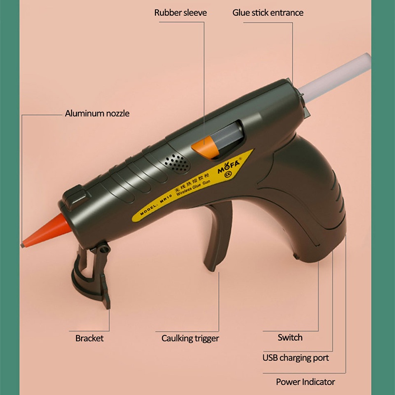 Súng Bắn Keo Nóng Chảy Pin Lithium 3.7V Không Dây Sạc USB 7mm Dùng Sửa Chữa Đồ Thủ Công DIY