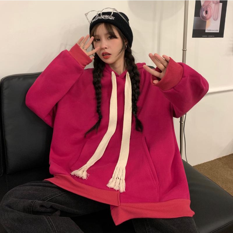 Áo Hoodie Lông Màu Trơn Thời Trang Mùa Thu Mới Cho Nữ