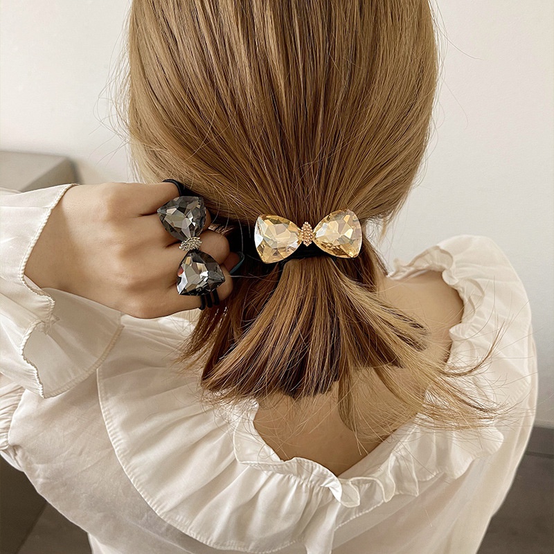 Dây Thun Cột Tóc Hình Nơ Đính Đá Pha Lê Thiết Kế Đơn Giản 2022 Thời Trang Cho Nữ