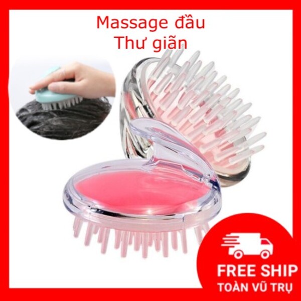 Lược gội đầu massage da đầu thư giãn có tay cầm giúp tóc dày hơn bằng silicon màu hồng xanh