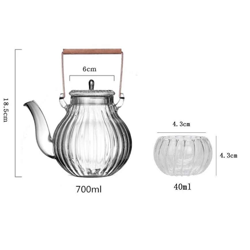 HOT Bộ bình trà, ấm chén vân sọc sang trọng - Thủy tinh chịu nhiệt cao cấp Borosilicate xuất khẩu