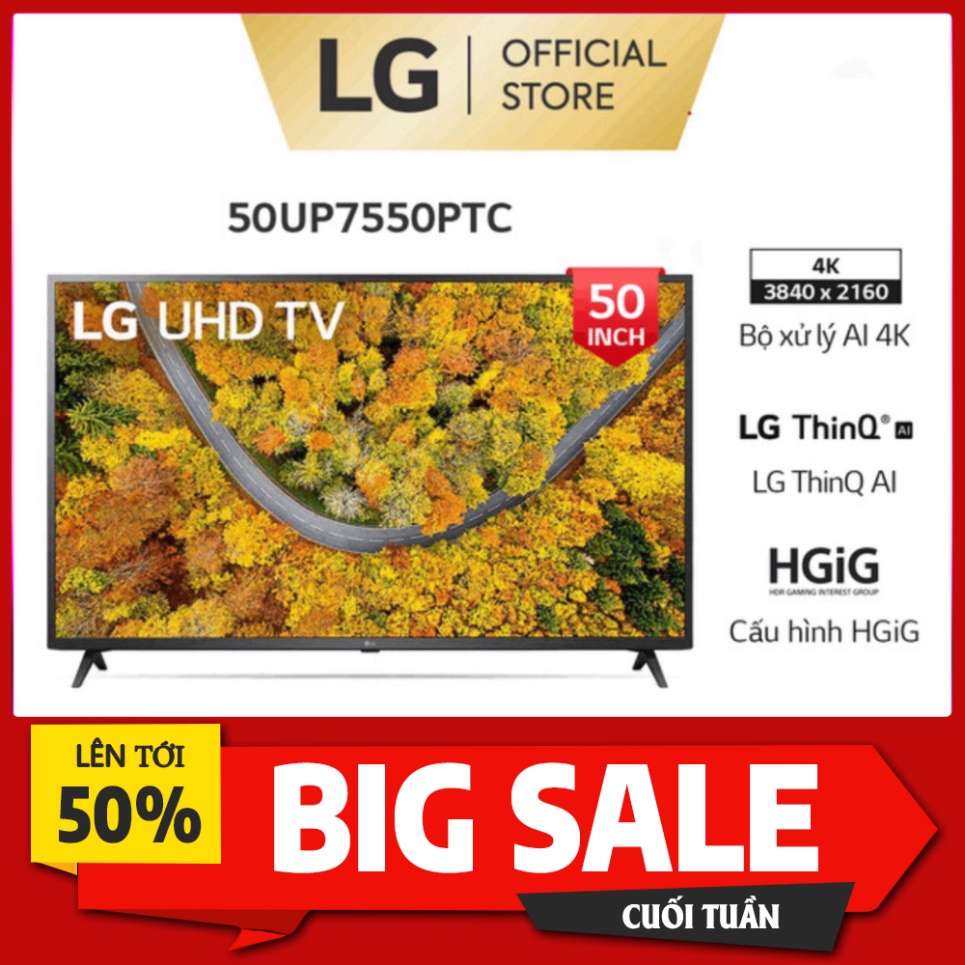 Smart UHD Tivi LG 50 inch 4K 50UP7550PTC - Model 2021 - Miễn phí lắp đặt