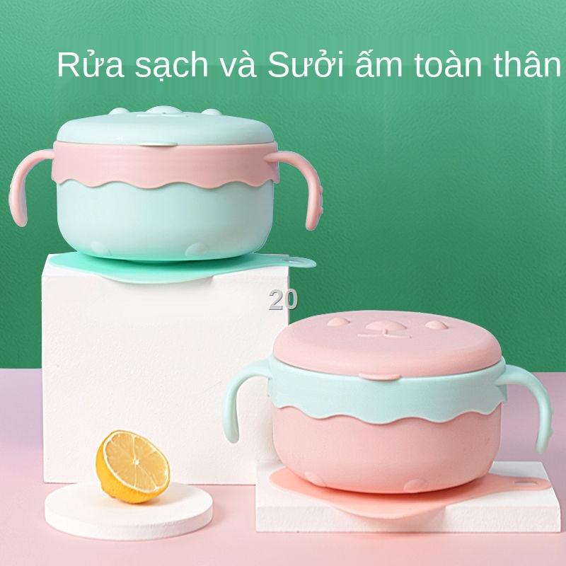 IBát cách nhiệt phun nước cho bé, bộ đồ ăn trẻ em, dặm, hút inox chống rơi và bỏng bé