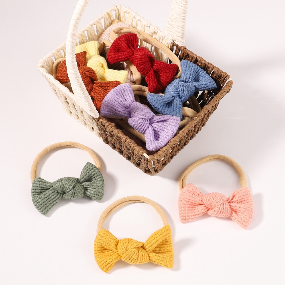 Băng đô KIDSBOWS đính nơ nylon cotton co giãn màu trơn 3.2inch xinh xắn dành cho bé gái