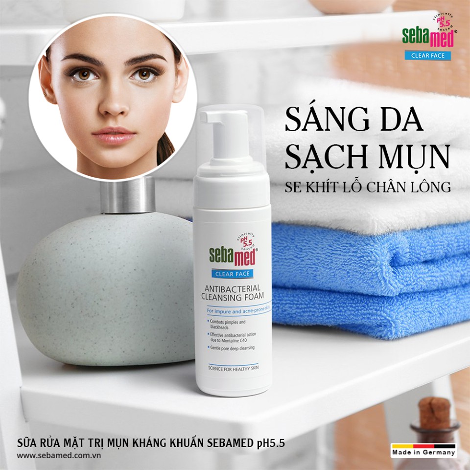 Sữa rửa mặt tạo bọt hỗ trọ giảm mụn Sebamed pH5.5 Clear Face AntiBacterial Cleansing Foam 150ml