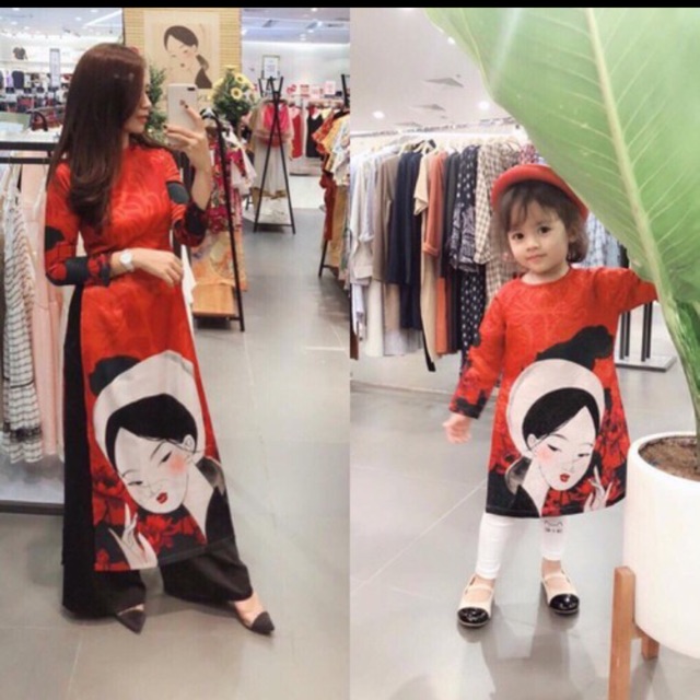 Bộ áo dài đôi đi sự kiện cho mẹ và bé hàng aut nhà thuha