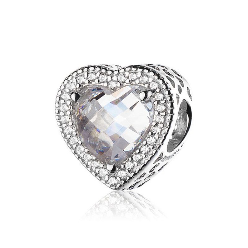 Charm panda radian đính đá pha lê bạc s925 mã DG03 hình tim vĩnh viễn bảo hành