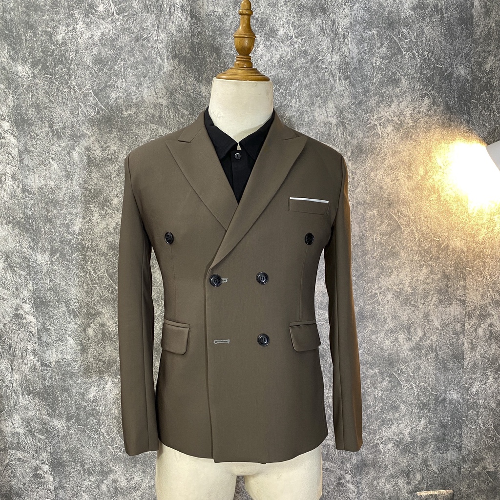 Vest nam Blazer Hàn Quốc,Vest Suit Thanh lịch trẻ trung mẫu 2 cúc màu nâu tây
