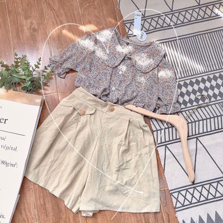 Sét áo sơ mi kèm quần shorts đũi xinh xắn