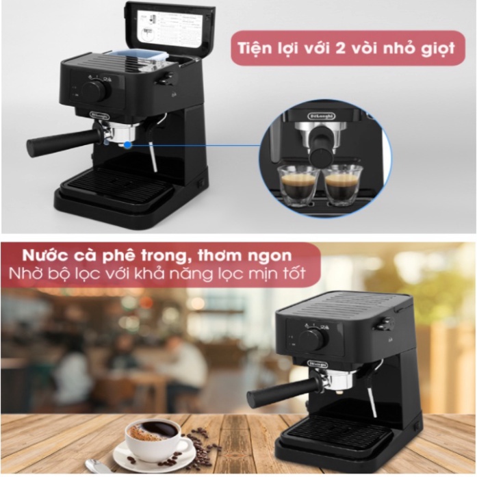 Máy pha cà phê Espresso cao cấp, công suất 1100W. Thương hiệu Delonghi - EC235.BK (Bảo hành: 1 Năm Chính Hãng) {CHÍNH HÃ