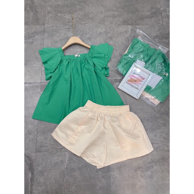 [Siêu Hot] Set Trễ Vai Xanh Mix Quần Be Siêu Xinh Có Ảnh Thật Kèm Video | BigBuy360 - bigbuy360.vn