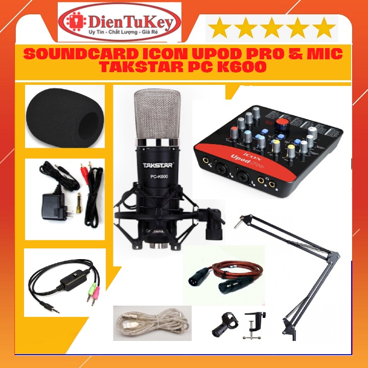 Bộ Mic Hát Livestream Soundcard ICON UPOD PRO &amp; Mic TAKSTAR PC K600 chuyên thu âm, livestream, karaoke onine