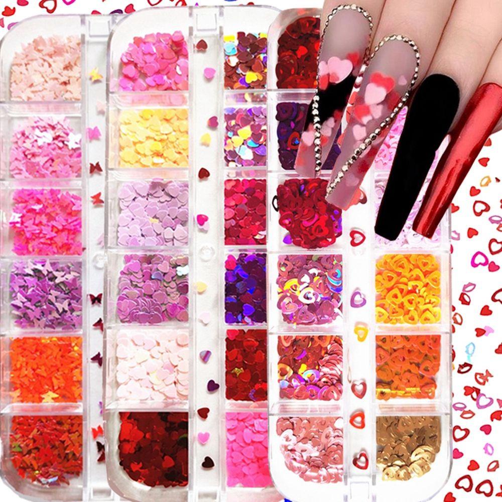 Hộp 12 Hộp Sequin Hình Bướm Trái Tim Thời Trang Cho Ngày Valentine