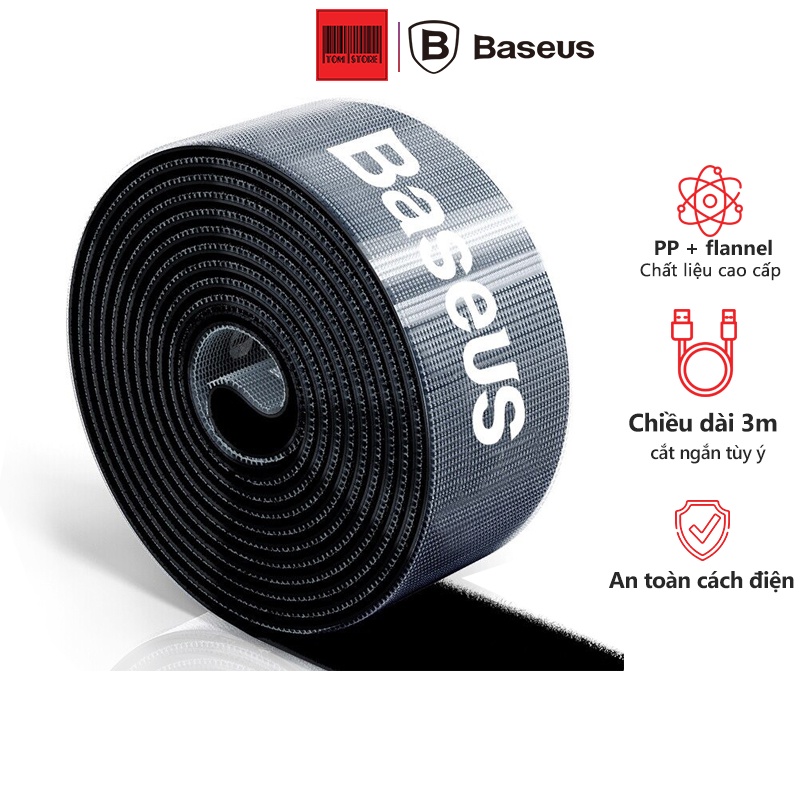 Dây buộc cáp Baseus dài 3m giữ gọn gàng tiện lợi, dây buộc điện thoại điện gọn gàng, chất liệu cao cấp