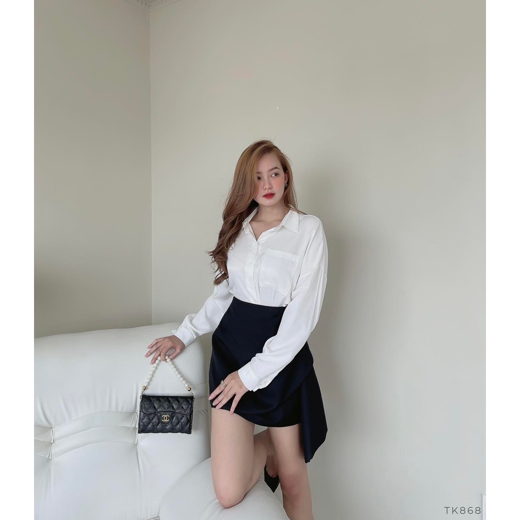 [Ảnh thật] Set áo sơ mi trắng chân váy ngắn cách điệu công sở