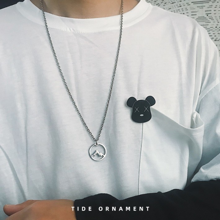 Dây Chuyền Thép Titan Mặt Hình Ngọn Núi Đục Lỗ Phong Cách Hip Hop Cá Tính Cho Nam