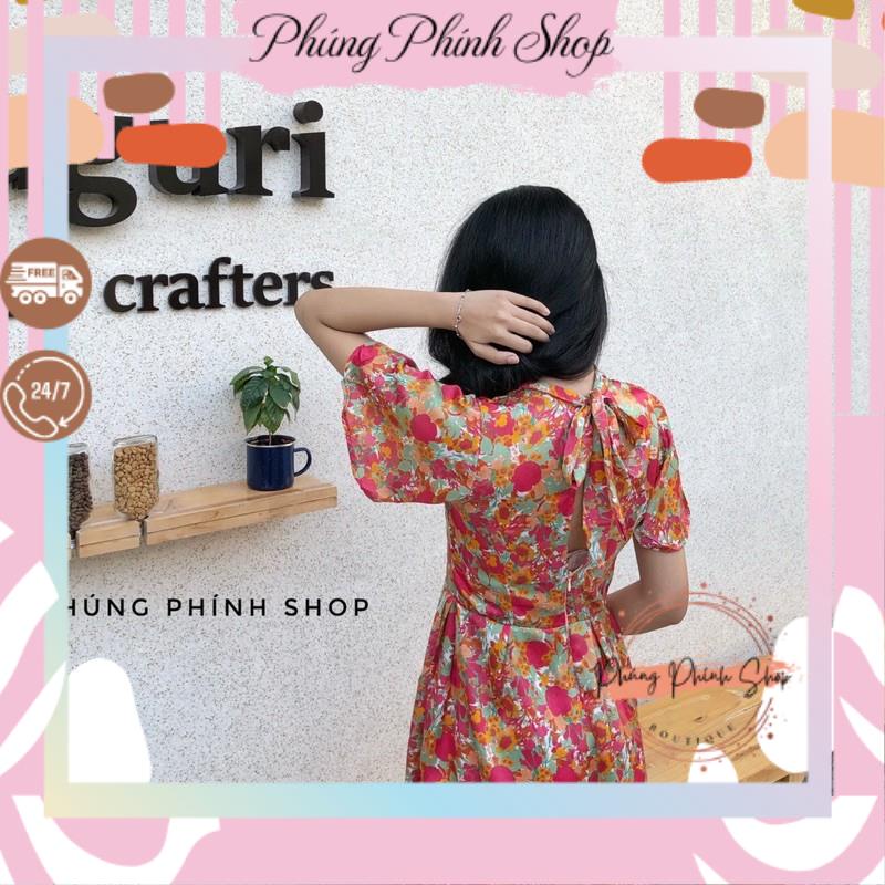 Đầm Hoa Nữ Cổ Tròn Hở Lưng Sexy 2020 Ảnh Thật Mẫu Shop Chụp