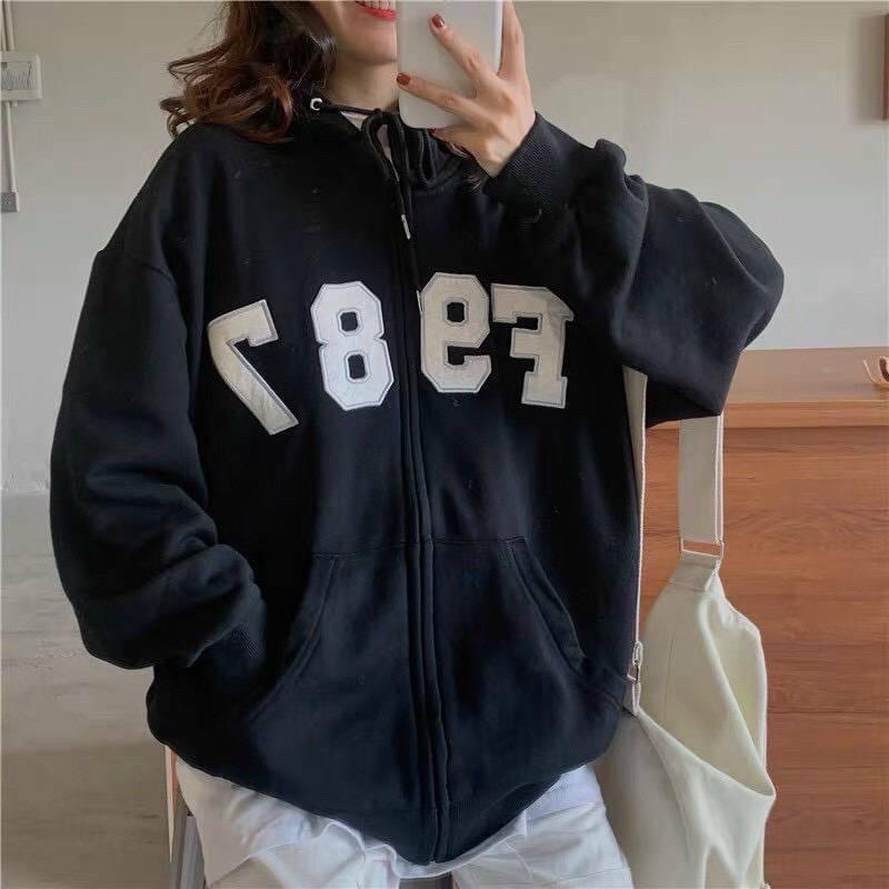 Áo khoác nỉ unisex form rộng tay bồng F987