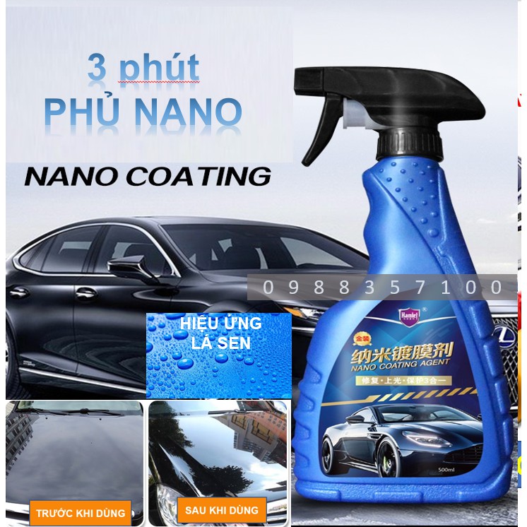 Chai xịt phủ NANO làm bóng sơn xe ô tô, phủ CARAMIC bảo vệ xe ô tô HAMLET, xịt phủ hiệu ứng lá sen