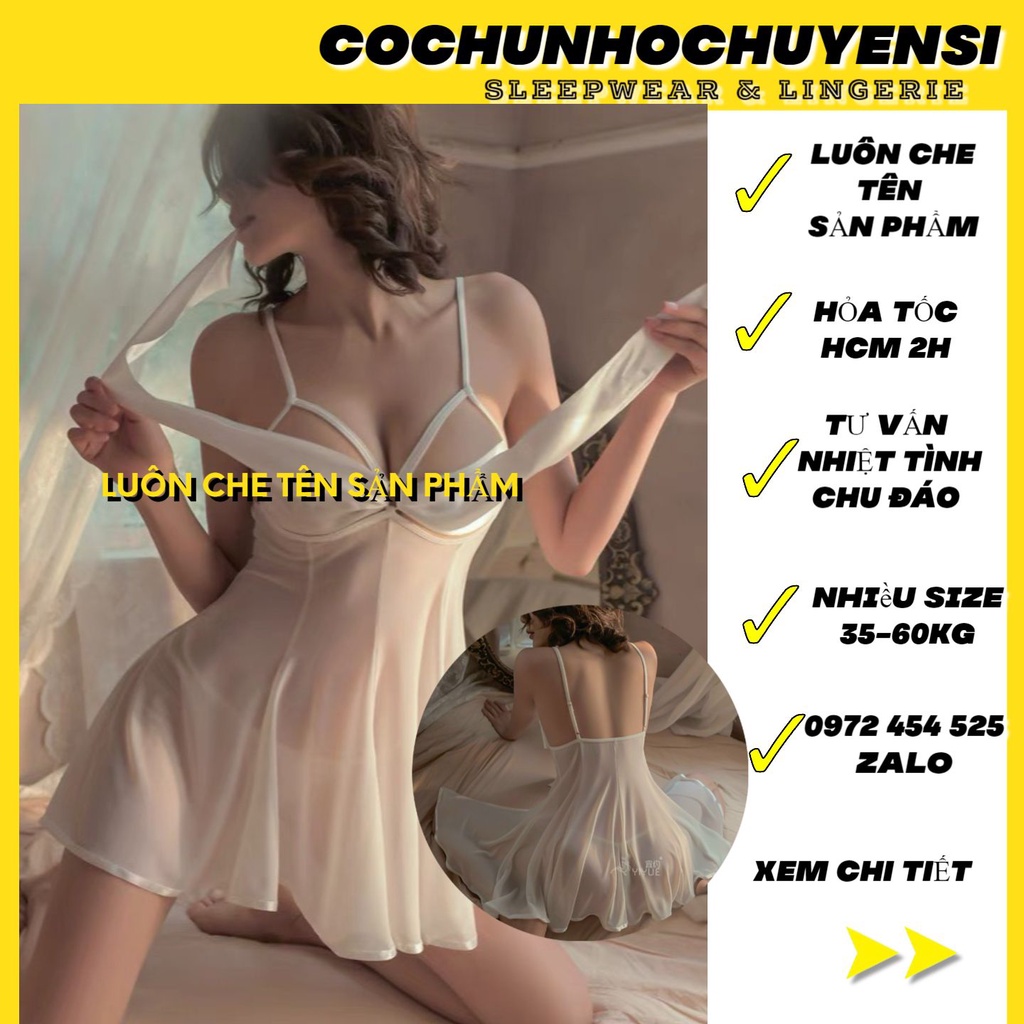 [35 -65kg[LL818] Váy ngủ lưới thun xuyên thấu sexy - Đầm mặc nhà gợi cảm quyến rũ - Cochunhochuyensi