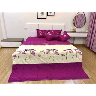 Bộ vỏ chăn ga gối satin cotton trần bông thêu hoa siêu đẹp