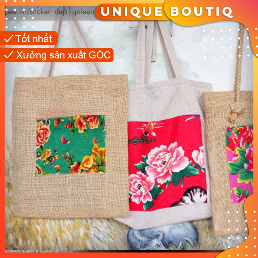 Túi tote / túi vải / phong cách vintage / vải đay quai thừng hoa đen / dùng đi học, đi chơi, phụ kiện chụp ảnh cực chất