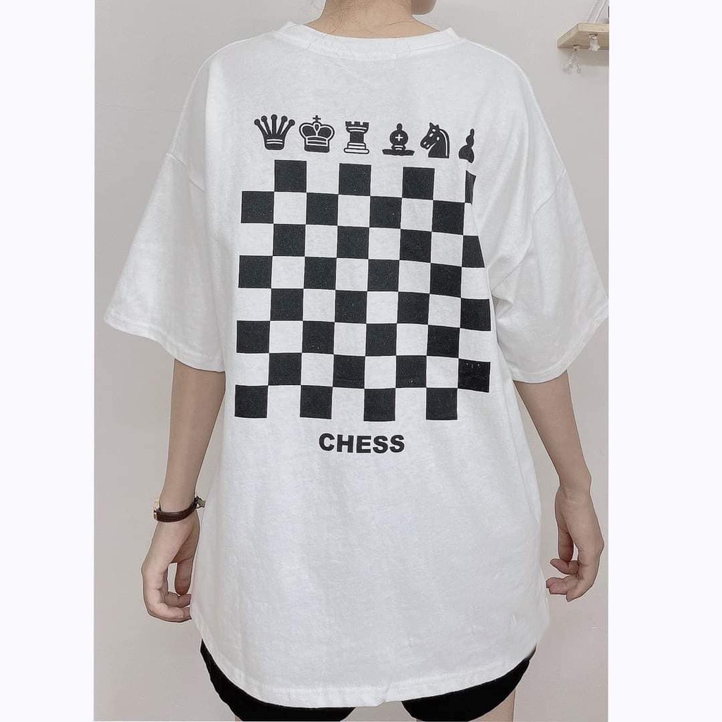 Áo thun_áo phông nam nữ Oversize Chess AT37, form rộng tay lỡ in hình bàn cờ vua Vintage cá tính UIzzang