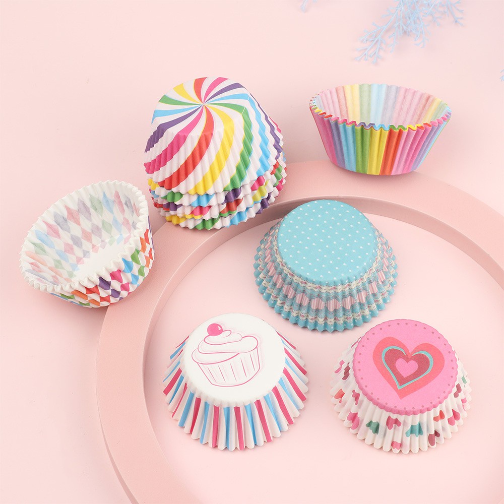 Bộ 100 cốc giấy để tự làm bánh Cupcake nhiều màu chống dầu tiện dụng