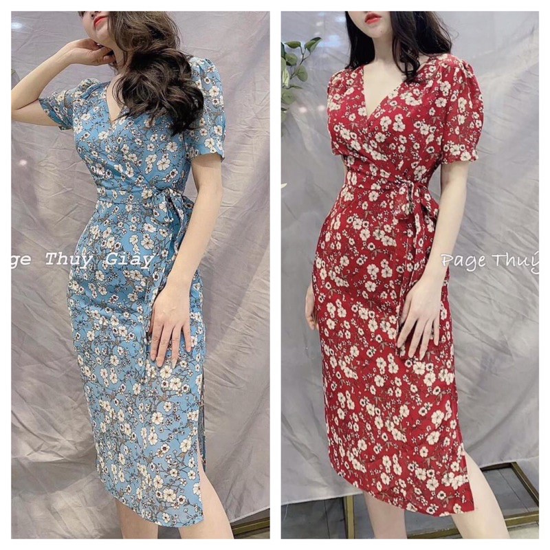 Váy hoa buộc eo xẻ bên