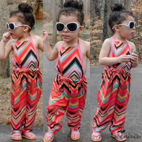 Jumpsuit cổ yếm họa tiết zích zắc nhiều màu dễ thương cho bé gái