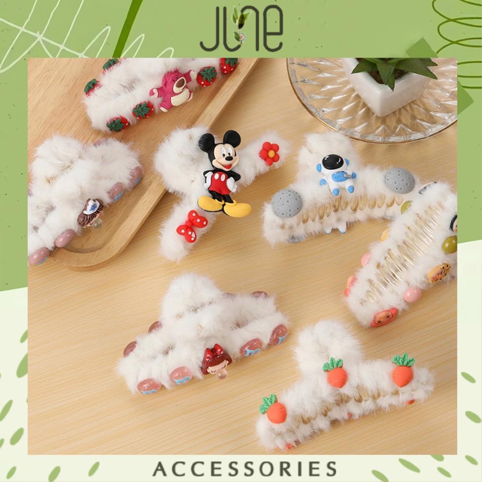 Kẹp tóc càng cua lông mềm nhiều hình ngộ nghĩnh dễ thương cute hạt me thời trang Hàn Quốc, June accessories