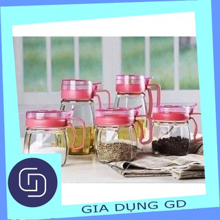 Combo set 5 hũ gia vị thuỷ tinh màu hồng sang