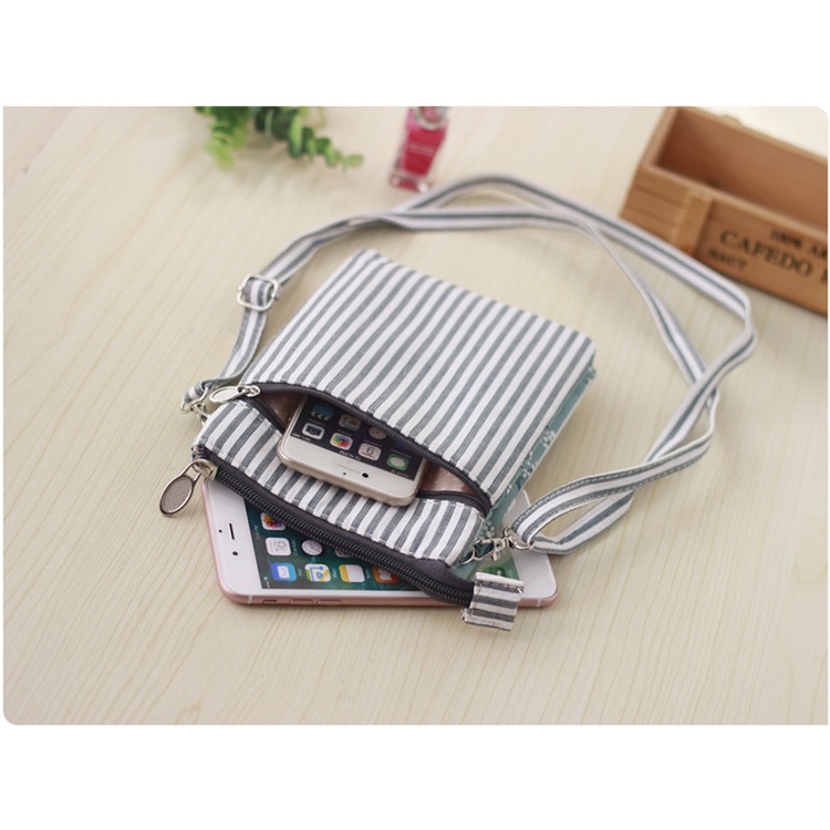 Túi Đeo Chéo Nhỏ Nhiều Ngăn Đựng Điện Thoại/Chìa Khóa/ Passport Bằng Vải