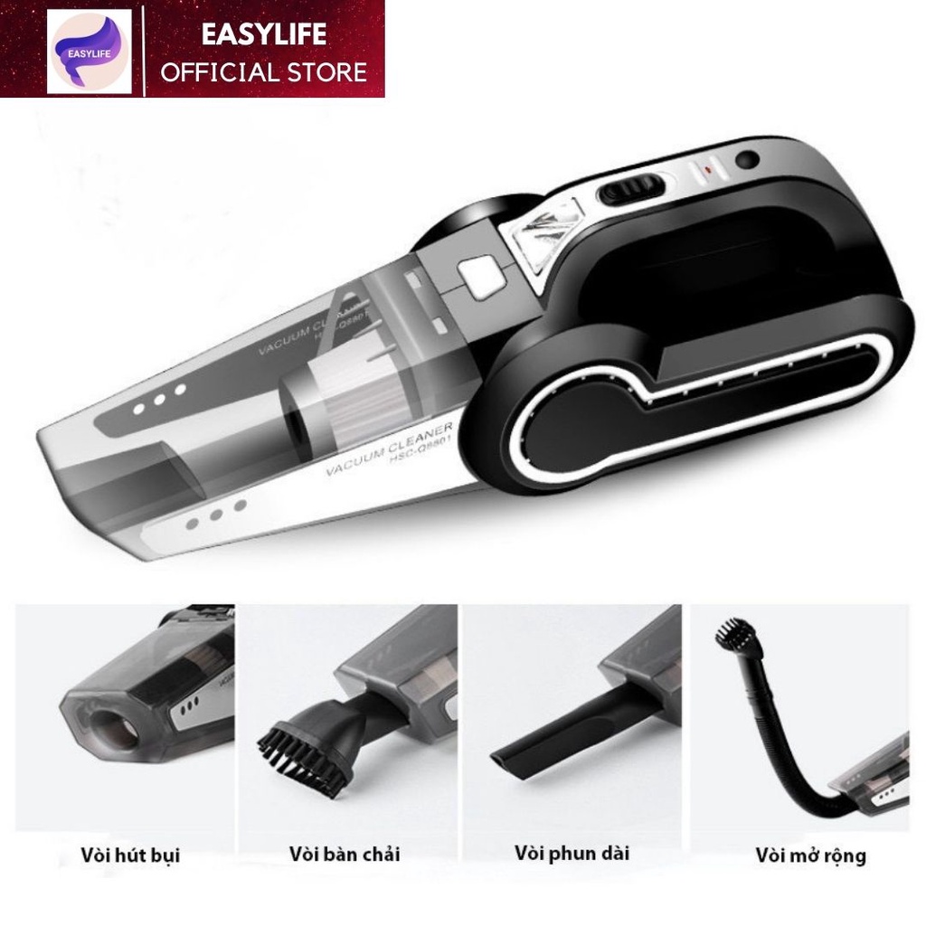 Máy hút bụi ô tô, máy bơm hơi ô tô cầm tay đa năng bốn trong một, đèn pin, đo áp suất công suất cao