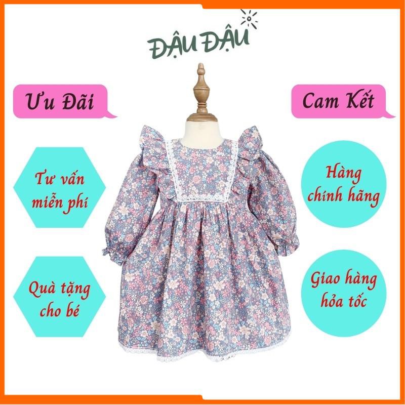 Váy trẻ em, váy em bé chất liệu vải cotton mềm mịn, bồng bềnh, thiết kế bèo ngực phối ren thời trang dành cho bé từ 1-5t