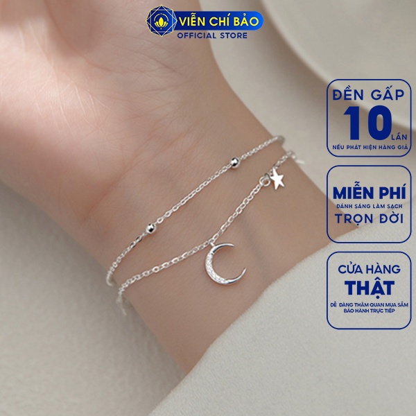 Lắc tay bạc nữ hình trăng sao 2 dây chất liệu bạc Ý thời trang phụ kiện trang sức nữ thương hiệu Viễn Chí Bảo L000323