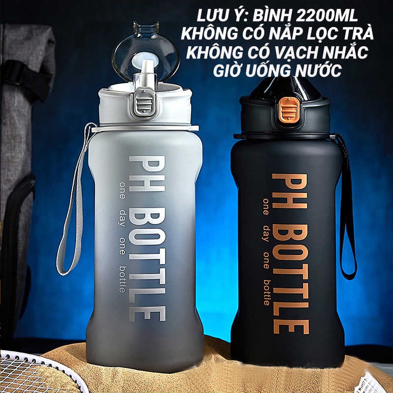Bình nước thể thao, bình đựng nước nhựa 1 lít tập gym có vạch nhắc giờ và lọc trà PH BOTTLE