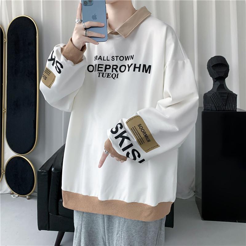 Áo Thun POLO Tay Dài Dáng Rộng Phối Màu Sắc Tương Phản Phong Cách Hàn Quốc Thời Trang Cho Nam