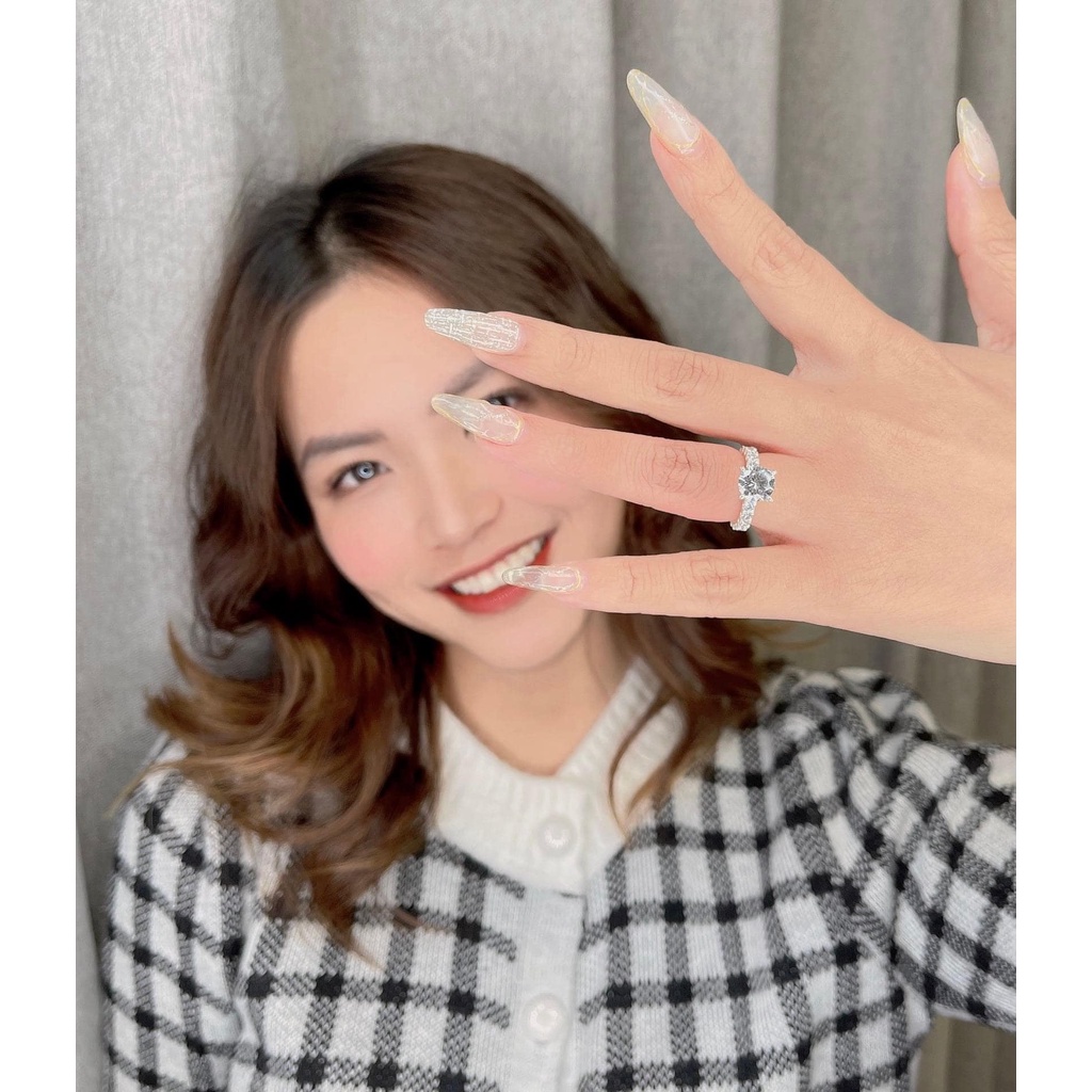 Nhẫn Bạc nữ đính đá 4 chấu cao cấp, Nhẫn bạc đá hình Diamond TUNA SILVER 𝑪𝒂𝒎 𝒌𝒆̂́𝒕 𝒄𝒉𝒖𝒂̂̉𝒏 𝑩𝒂̣𝒄 Trang sức Bạc cao cấp
