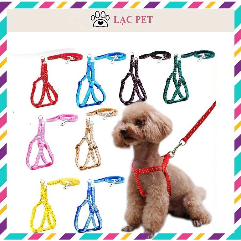 Dây dắt chó mèo kèm dây yếm đai yên ngựa (2 size) - Màu ngẫu nhiên - Dây xích chó mèo bằng vải loại 1 lớp