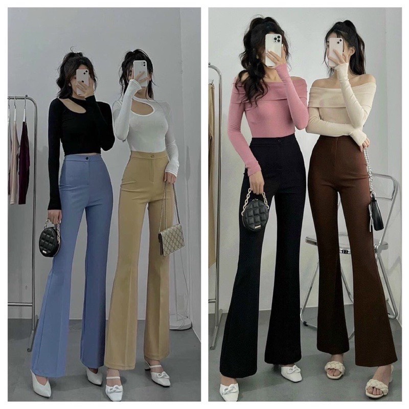 Mã 801 - Quần ống loe nữ cạp cao 1 cúc dáng dài siêu tôn dáng chất vải tuyết mưa dày dặn-mã 8004