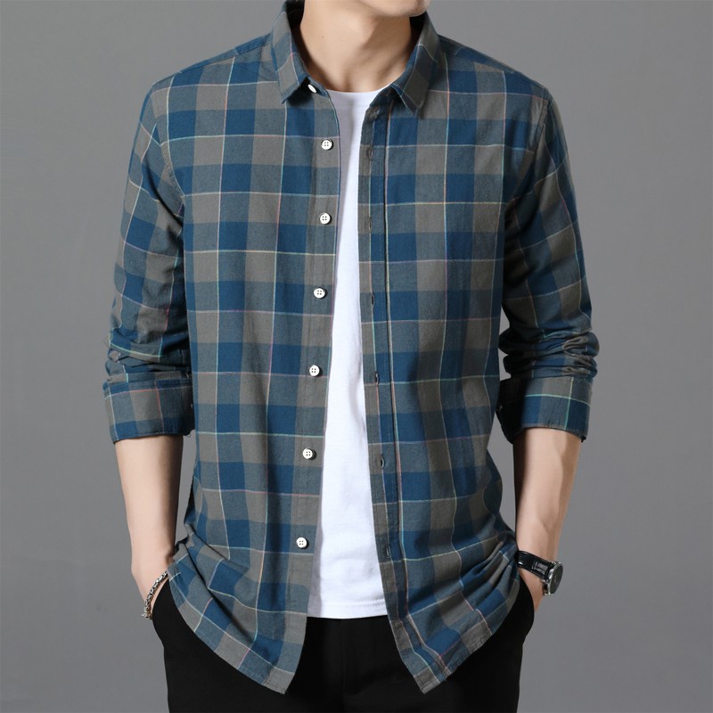 Áo Sơ Mi Cotton Tay Dài Kẻ Sọc Caro 4 Màu Thời Trang Công Sở Hàn Quốc Cho Nam#Áo Thun topman plus topman